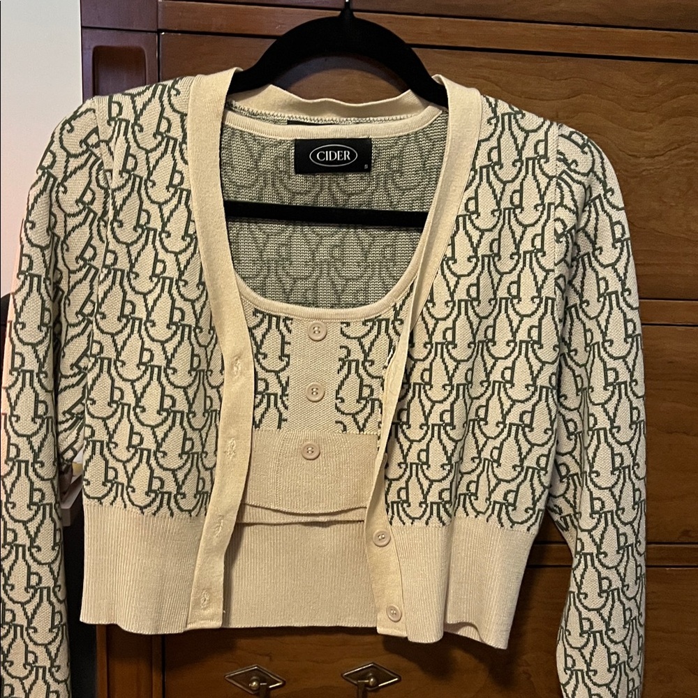 Cider Cream and Black Patterned Cardigan Set